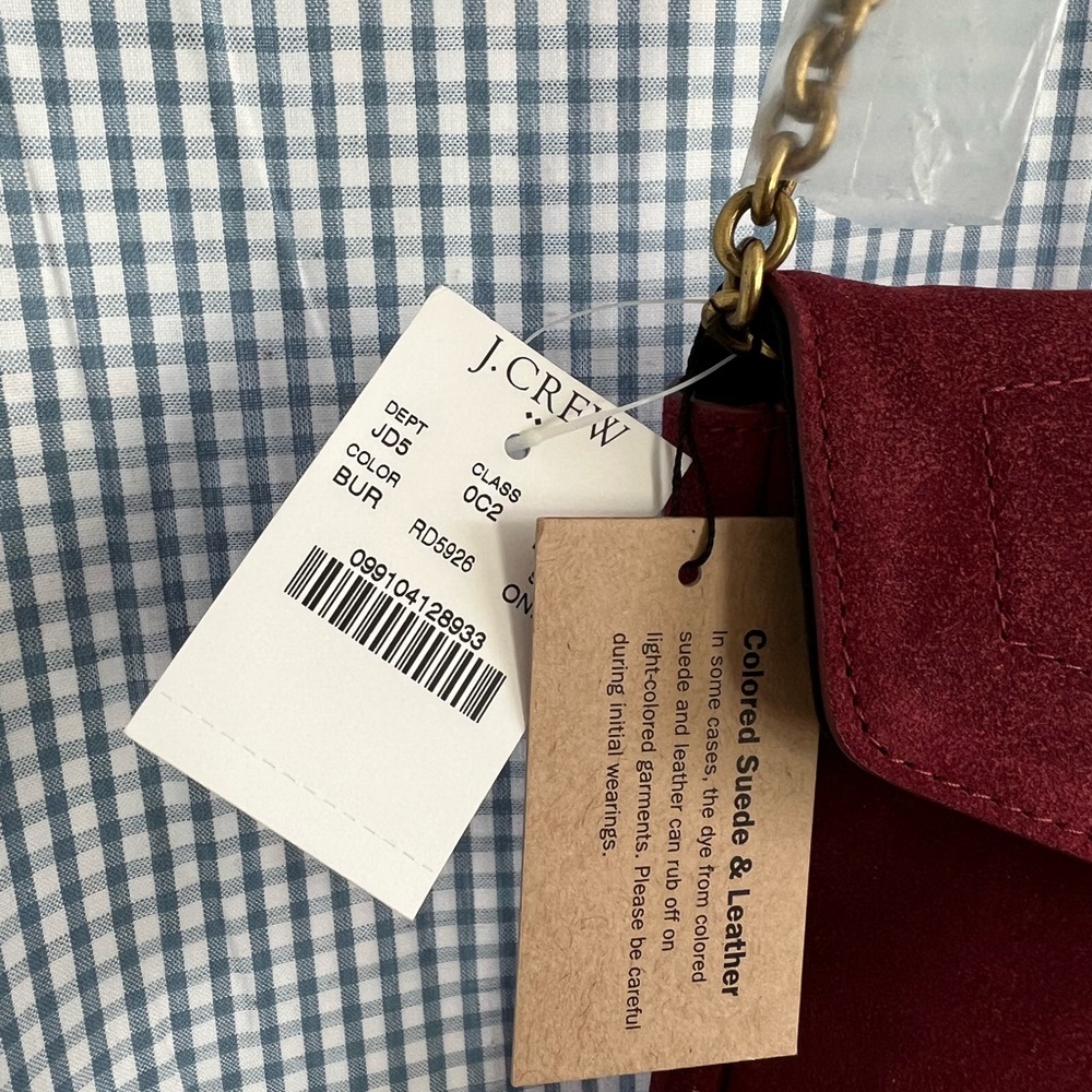 J. Crew Burgundy Suede Shoulder Bag with Gold Clasp - Picture 2 of 6